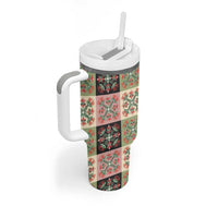 Seamless Pattern Pikake Lei Tumbler With Handle Floral Squares Pikake - Polynesian Pride