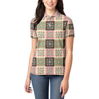 Seamless Pattern Pikake Lei Women Polo Shirt Floral Squares Pikake - Polynesian Pride