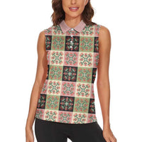 Seamless Pattern Pikake Lei Women Sleeveless Polo Shirt Floral Squares Pikake - Polynesian Pride