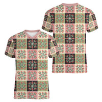 Seamless Pattern Pikake Lei Women V-Neck T-Shirt Floral Squares Pikake - Polynesian Pride