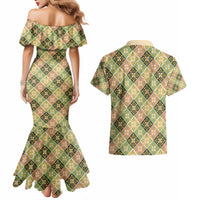 Seamless Pattern Puakenikeni and Kalo Couples Matching Mermaid Dress and Hawaiian Shirt - Polynesian Pride