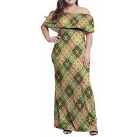 Seamless Pattern Puakenikeni and Kalo Family Matching Off Shoulder Maxi Dress and Hawaiian Shirt - Polynesian Pride
