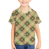 Seamless Pattern Puakenikeni and Kalo Family Matching Short Sleeve Bodycon Dress and Hawaiian Shirt LT9 Son's Shirt Beige - Polynesian Pride