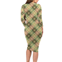 Seamless Pattern Puakenikeni and Kalo Long Sleeve Bodycon Dress - Polynesian Pride