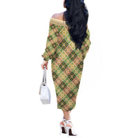 Seamless Pattern Puakenikeni and Kalo Off The Shoulder Long Sleeve Dress LT9 - Polynesian Pride