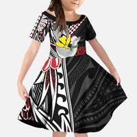 Hawaii Monk Seal Santa Family Matching Short Sleeve Bodycon Dress and Hawaiian Shirt Hibiscus Kakau Pattern Mele Kalikimaka LT9 Daughter's Dress Black - Polynesian Pride
