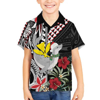 Hawaii Monk Seal Santa Family Matching Short Sleeve Bodycon Dress and Hawaiian Shirt Hibiscus Kakau Pattern Mele Kalikimaka LT9 Son's Shirt Black - Polynesian Pride