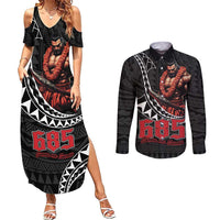 Samoan Pride Polynesian Tribal Warrior Couples Matching Summer Maxi Dress and Long Sleeve Button Shirt 685 Samoa Mo Samoa