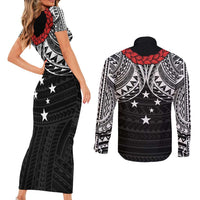 Samoan Tanoa Kava Bowl Ula Fala Couples Matching Short Sleeve Bodycon Dress and Long Sleeve Button Shirt Polynesian Tribal Vibe