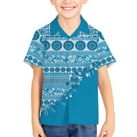 Fiji Marau na Kerisimasi Family Matching Long Sleeve Bodycon Dress and Hawaiian Shirt Aqua Tagimoucia Tapa Masi Tribal LT9 Son's Shirt Aqua - Polynesian Pride