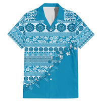Fiji Marau na Kerisimasi Family Matching Mermaid Dress and Hawaiian Shirt Aqua Tagimoucia Tapa Masi Tribal LT9 Dad's Shirt - Short Sleeve Aqua - Polynesian Pride