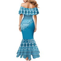 Fiji Marau na Kerisimasi Family Matching Mermaid Dress and Hawaiian Shirt Aqua Tagimoucia Tapa Masi Tribal LT9 - Polynesian Pride