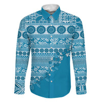 Fiji Marau na Kerisimasi Family Matching Off The Shoulder Long Sleeve Dress and Hawaiian Shirt Aqua Tagimoucia Tapa Masi Tribal LT9 Dad's Shirt - Long Sleeve Aqua - Polynesian Pride