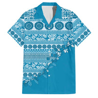 Fiji Marau na Kerisimasi Family Matching Off Shoulder Maxi Dress and Hawaiian Shirt Aqua Tagimoucia Tapa Masi Tribal LT9 Dad's Shirt - Short Sleeve Aqua - Polynesian Pride