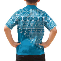 Fiji Marau na Kerisimasi Family Matching Off Shoulder Short Dress and Hawaiian Shirt Aqua Tagimoucia Tapa Masi Tribal - Polynesian Pride