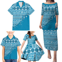 Fiji Marau na Kerisimasi Family Matching Puletasi and Hawaiian Shirt Aqua Tagimoucia Tapa Masi Tribal LT9 - Polynesian Pride
