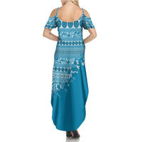 Fiji Marau na Kerisimasi Family Matching Summer Maxi Dress and Hawaiian Shirt Aqua Tagimoucia Tapa Masi Tribal LT9 - Polynesian Pride