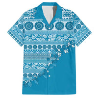 Fiji Marau na Kerisimasi Family Matching Tank Maxi Dress and Hawaiian Shirt Aqua Tagimoucia Tapa Masi Tribal LT9 Dad's Shirt - Short Sleeve Aqua - Polynesian Pride