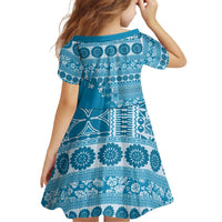 Fiji Marau na Kerisimasi Kid Short Sleeve Dress Aqua Tagimoucia Tapa Masi Tribal LT9 - Polynesian Pride