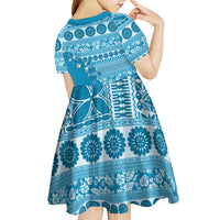 Fiji Marau na Kerisimasi Kid Short Sleeve Dress Aqua Tagimoucia Tapa Masi Tribal - Polynesian Pride