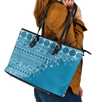 Fiji Marau na Kerisimasi Leather Tote Bag Aqua Tagimoucia Tapa Masi Tribal - Polynesian Pride