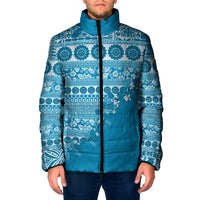 Fiji Marau na Kerisimasi Padded Jacket Aqua Tagimoucia Tapa Masi Tribal - Polynesian Pride