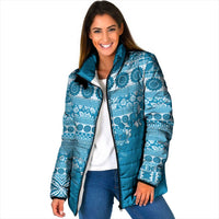 Fiji Marau na Kerisimasi Padded Jacket Aqua Tagimoucia Tapa Masi Tribal - Polynesian Pride