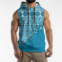 Fiji Marau na Kerisimasi Sleeveless Hoodie Aqua Tagimoucia Tapa Masi Tribal - Polynesian Pride