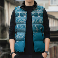 Fiji Marau na Kerisimasi Sleeveless Puffer Jacket Aqua Tagimoucia Tapa Masi Tribal - Polynesian Pride
