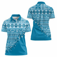 Fiji Marau na Kerisimasi Women Polo Shirt Aqua Tagimoucia Tapa Masi Tribal LT9 - Polynesian Pride