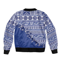 Fiji Marau na Kerisimasi Bomber Jacket Blue Tagimoucia Tapa Masi Tribal - Polynesian Pride