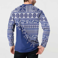 Fiji Marau na Kerisimasi Button Sweatshirt Blue Tagimoucia Tapa Masi Tribal - Polynesian Pride