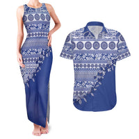 Fiji Marau na Kerisimasi Couples Matching Tank Maxi Dress and Hawaiian Shirt Blue Tagimoucia Tapa Masi Tribal LT9 Blue - Polynesian Pride