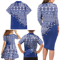 Fiji Marau na Kerisimasi Family Matching Long Sleeve Bodycon Dress and Hawaiian Shirt Blue Tagimoucia Tapa Masi Tribal - Polynesian Pride