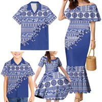 Fiji Marau na Kerisimasi Family Matching Mermaid Dress and Hawaiian Shirt Blue Tagimoucia Tapa Masi Tribal LT9 - Polynesian Pride