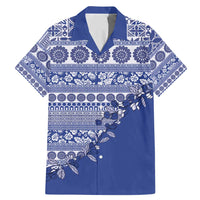 Fiji Marau na Kerisimasi Family Matching Mermaid Dress and Hawaiian Shirt Blue Tagimoucia Tapa Masi Tribal LT9 Dad's Shirt - Short Sleeve Blue - Polynesian Pride