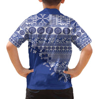 Fiji Marau na Kerisimasi Family Matching Off The Shoulder Long Sleeve Dress and Hawaiian Shirt Blue Tagimoucia Tapa Masi Tribal LT9 - Polynesian Pride