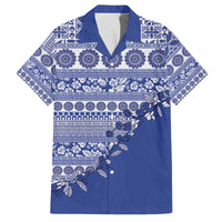 Fiji Marau na Kerisimasi Family Matching Off The Shoulder Long Sleeve Dress and Hawaiian Shirt Blue Tagimoucia Tapa Masi Tribal LT9 Dad's Shirt - Short Sleeve Blue - Polynesian Pride