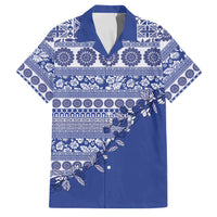 Fiji Marau na Kerisimasi Family Matching Off Shoulder Maxi Dress and Hawaiian Shirt Blue Tagimoucia Tapa Masi Tribal LT9 Dad's Shirt - Short Sleeve Blue - Polynesian Pride