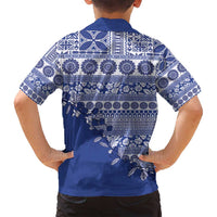 Fiji Marau na Kerisimasi Family Matching Off Shoulder Short Dress and Hawaiian Shirt Blue Tagimoucia Tapa Masi Tribal LT9 - Polynesian Pride
