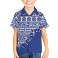 Fiji Marau na Kerisimasi Family Matching Puletasi and Hawaiian Shirt Blue Tagimoucia Tapa Masi Tribal LT9 Son's Shirt Blue - Polynesian Pride