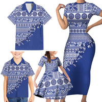 Fiji Marau na Kerisimasi Family Matching Short Sleeve Bodycon Dress and Hawaiian Shirt Blue Tagimoucia Tapa Masi Tribal LT9 - Polynesian Pride