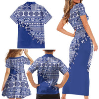 Fiji Marau na Kerisimasi Family Matching Short Sleeve Bodycon Dress and Hawaiian Shirt Blue Tagimoucia Tapa Masi Tribal LT9 - Polynesian Pride