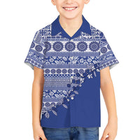 Fiji Marau na Kerisimasi Family Matching Short Sleeve Bodycon Dress and Hawaiian Shirt Blue Tagimoucia Tapa Masi Tribal LT9 Son's Shirt Blue - Polynesian Pride