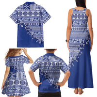 Fiji Marau na Kerisimasi Family Matching Tank Maxi Dress and Hawaiian Shirt Blue Tagimoucia Tapa Masi Tribal LT9 - Polynesian Pride