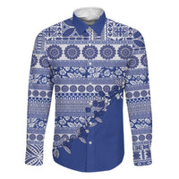 Fiji Marau na Kerisimasi Family Matching Tank Maxi Dress and Hawaiian Shirt Blue Tagimoucia Tapa Masi Tribal LT9 Dad's Shirt - Long Sleeve Blue - Polynesian Pride