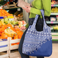 Fiji Marau na Kerisimasi Grocery Bag Blue Tagimoucia Tapa Masi Tribal - Polynesian Pride