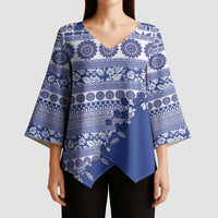 Fiji Marau na Kerisimasi Kimono Sleeve Blouse Blue Tagimoucia Tapa Masi Tribal - Polynesian Pride