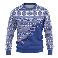 Fiji Marau na Kerisimasi Ugly Christmas Sweater Blue Tagimoucia Tapa Masi Tribal - Polynesian Pride