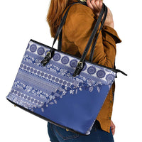 Fiji Marau na Kerisimasi Leather Tote Bag Blue Tagimoucia Tapa Masi Tribal - Polynesian Pride